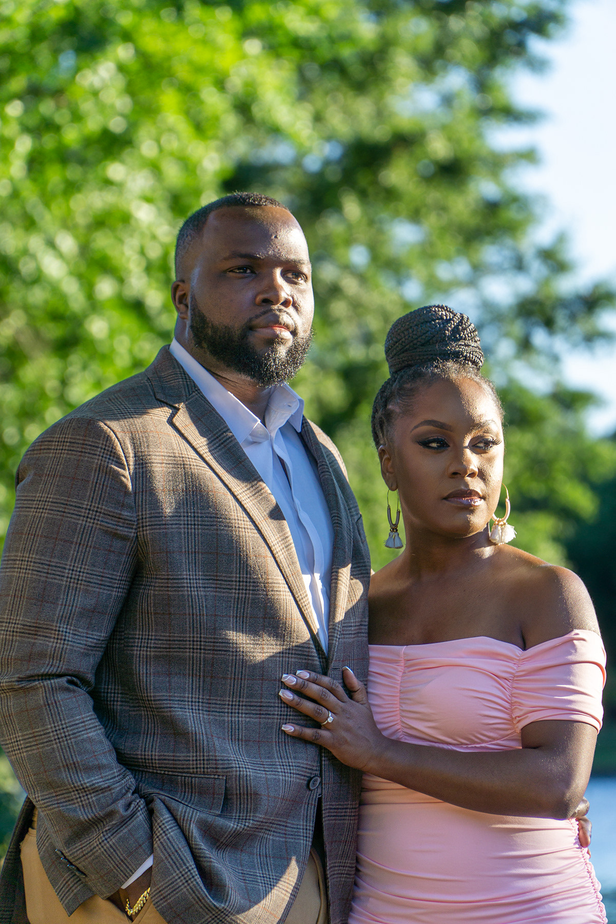 Couple portrait outdoors at golden hour
